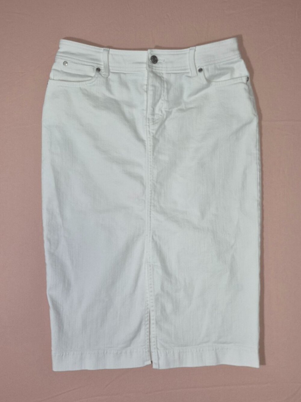 Talbots Petite Classic White Denim Pencil Skirt Size 4p Womens Stretch 5 Pocket